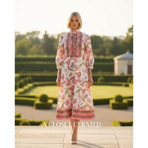 Catherine Prevost Flora Floral Cotton Midi Dress XS NEW
